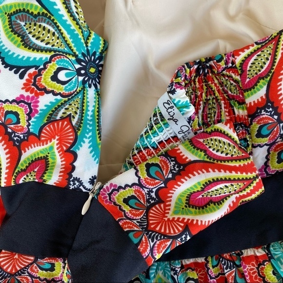 Eliza J Floral Striped Halter Maxi Dress Size 4 Bright Gold Chain Neckline GUC - Picture 12 of 14